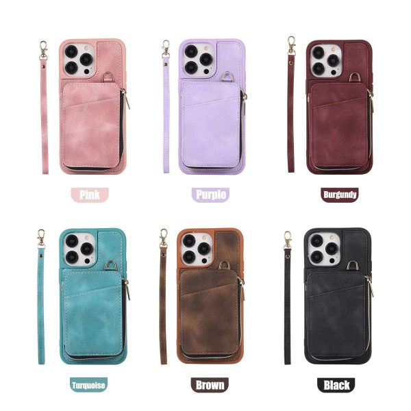 Zipper Wallet Case with Strap, for iPhone 14 13 - Image 9