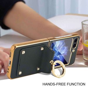 Z Flip 5 Ring Case with Leather Material