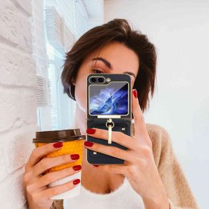 Z Flip 5 Ring Case with Leather Material