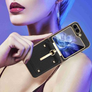 Z Flip 5 Ring Case with Leather Material