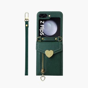 Z Flip 5 Wallet Case with Zipper and Love Symbol