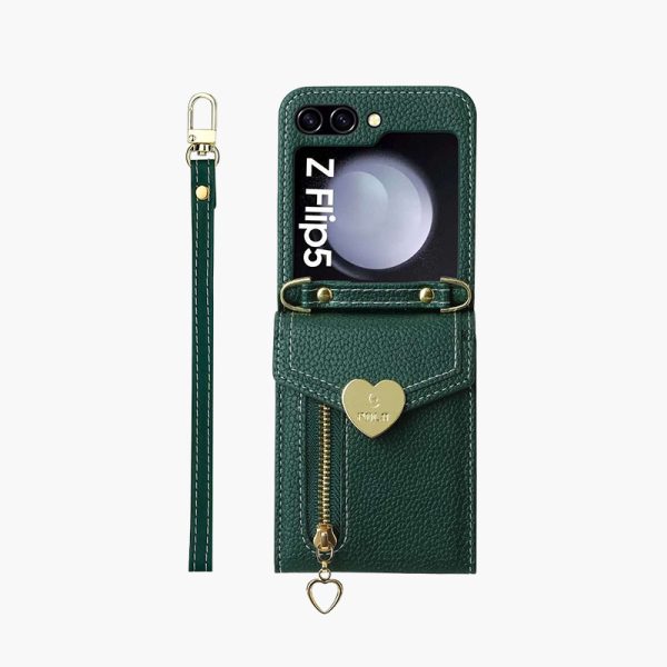 Z Flip 5 Wallet Case with Zipper and Love Symbol