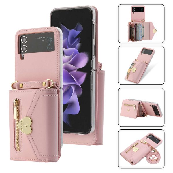 Z Flip 4/3 Case with Heart Zipper Wallet