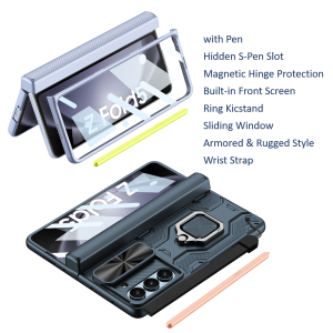 Z Fold 5 Case with Ring Kicstand & Wrist Strap
