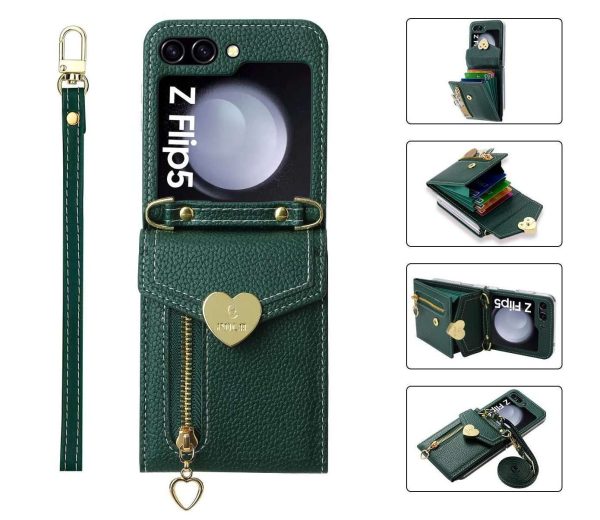 Z Flip 5 Wallet Case with Zipper and Love Symbol