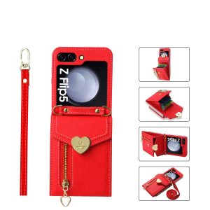 Z Flip 5 Wallet Case with Zipper and Love Symbol
