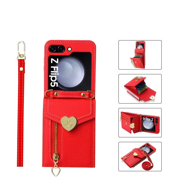 Z Flip 5 Wallet Case with Zipper and Love Symbol - Image 4