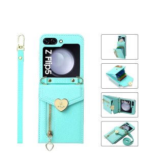 Z Flip 5 Wallet Case with Zipper and Love Symbol