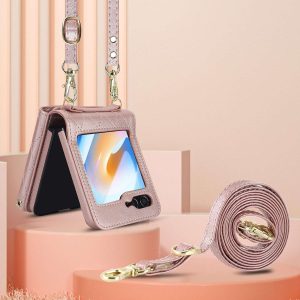 XIMAND for Samsung Galaxy Z Flip 6 Accordion Crossbody Wallet Case