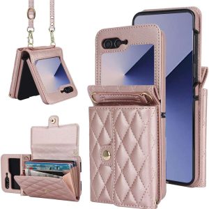 XIMAND for Samsung Galaxy Z Flip 6 Accordion Crossbody Wallet Case