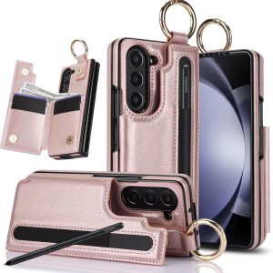 Samsung Galaxy Z Fold 6 Wallet Case with Ring and Credit Card Holder