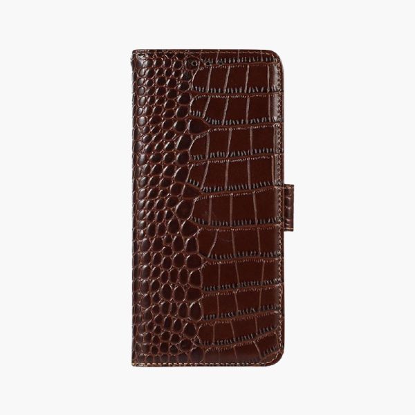 Genuine Leather Case for iPhone 17 Series with 3 Credit Card Slot RFID Blocking,Crocodile Pattern and Magnetic Closure with Full Body Screen Camera Protective Flip Cover