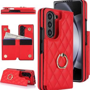 Samsung Galaxy Z Fold 6 Wallet Case with Ring and Credit Card Holder