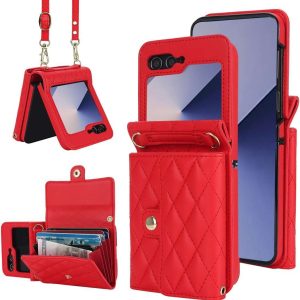 XIMAND for Samsung Galaxy Z Flip 6 Accordion Crossbody Wallet Case