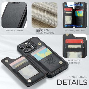 iPhone 16 Series Case with RFID Blocking and 5 Credit Card Holder