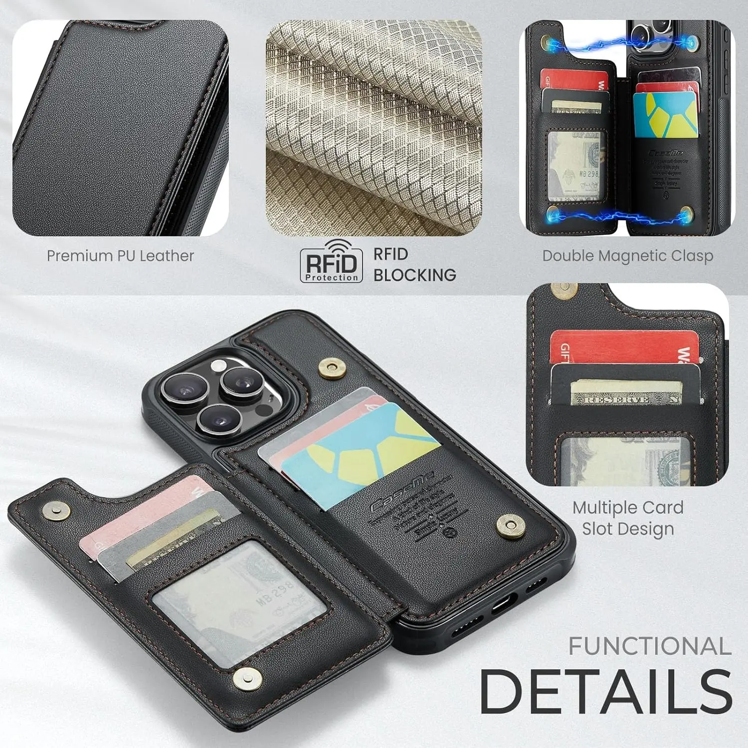 iPhone 16 Series Case with RFID Blocking and 5 Credit Card Holder - Image 4