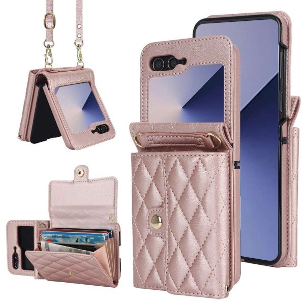 XIMAND for Samsung Galaxy Z Flip 6 Accordion Crossbody Wallet Case