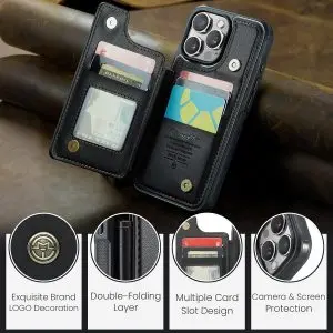 iPhone 16 Series Case with RFID Blocking and 5 Credit Card Holder