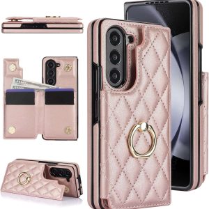 Samsung Galaxy Z Fold 6 Wallet Case with Ring and Credit Card Holder