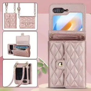 XIMAND for Samsung Galaxy Z Flip 6 Accordion Crossbody Wallet Case