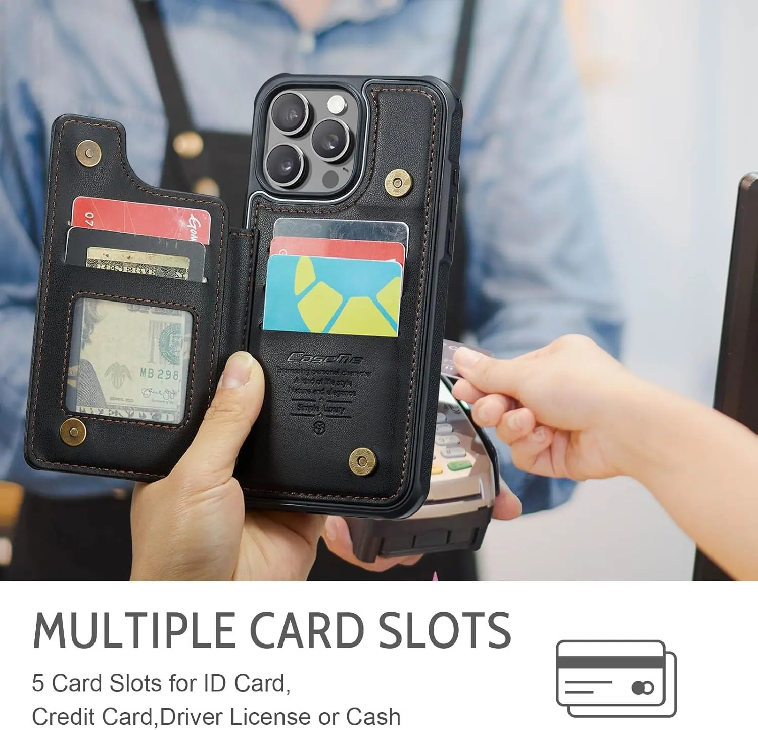 iPhone 16 Series Case with RFID Blocking and 5 Credit Card Holder - Image 3