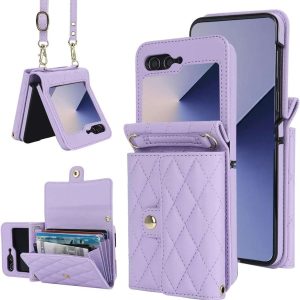 XIMAND for Samsung Galaxy Z Flip 6 Accordion Crossbody Wallet Case
