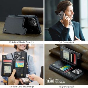 iPhone 16 Series Case with RFID Blocking and 5 Credit Card Holder