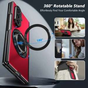 Samsung Galaxy Z Fold 7 Case with Magnetic Ring Holder, 360 Rotating Bracket, Hinge Protection