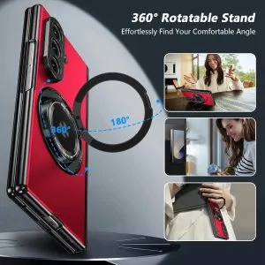 Samsung Galaxy Z Fold 7 Case with Magnetic Ring Holder, 360 Rotating Bracket, Hinge Protection
