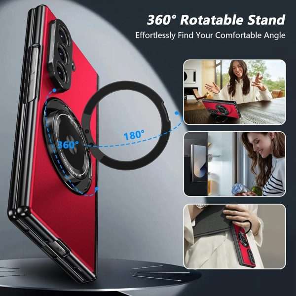 for Samsung Galaxy Z Fold 7 Case with Magnetic Ring Holder, 360 Rotating Bracket, Hinge Protection & Built-in Front Screen Protector, Slim Anti-Drop Shockproof Case.(Red)