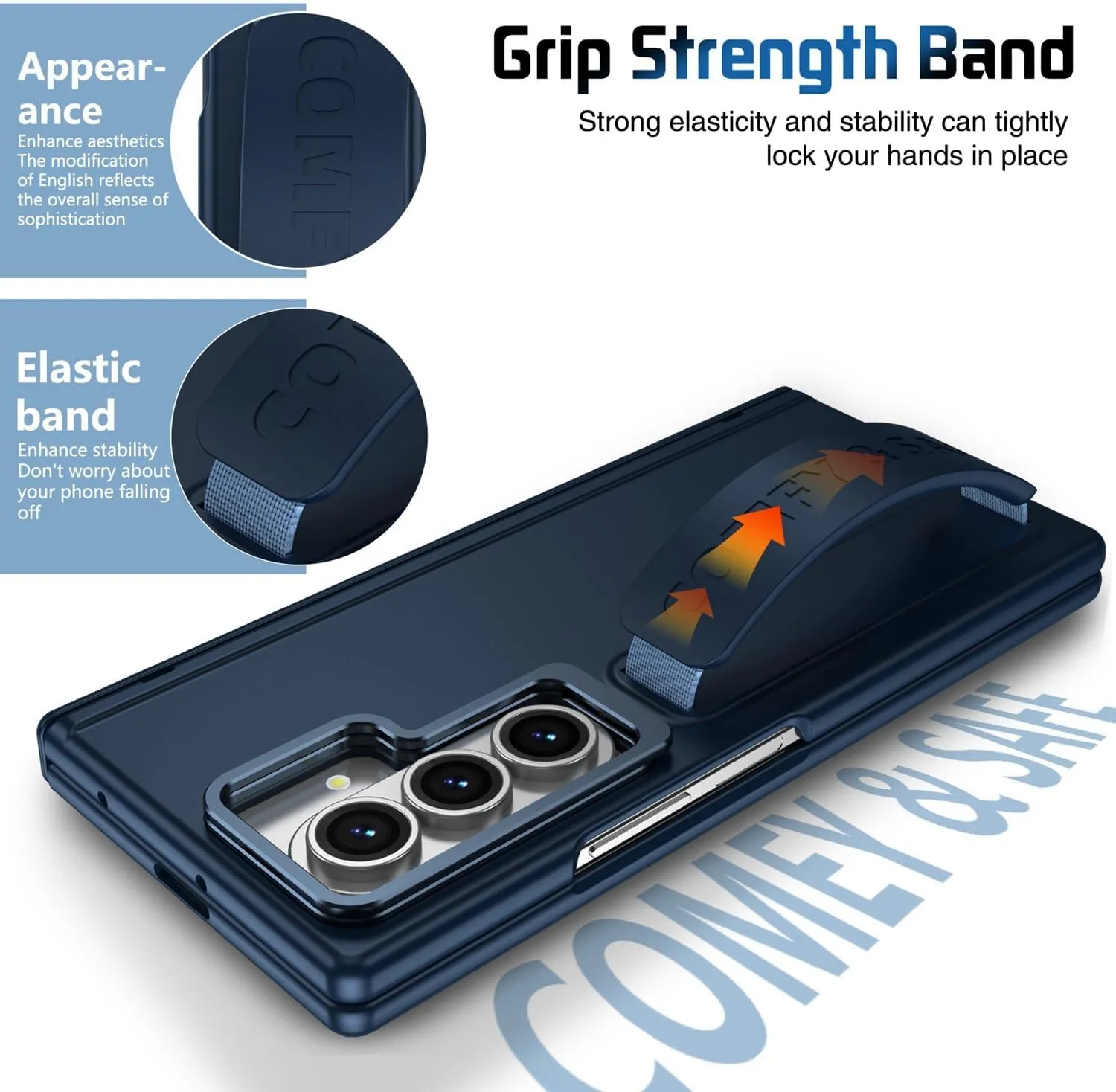 for Samsung Galaxy Z Fold 7 Protect Case with Wristband & Lens Stand,Bulit-in Screen & Hinge Protection Shockproof Full Body Drop Fall Protection.(Blue)