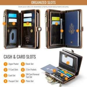 Passport Holder Wallet Bag with 11 Card Slots