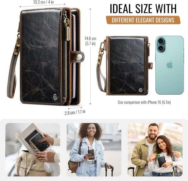 Passport Holder Wallet Bag with 11 Card Slots and Passport Solt Cash Solt Photo Solt Zipper Pocket, RFID Blocking Wristlet Strap for Travel.Brown