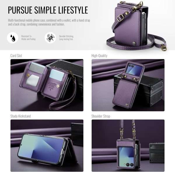 for Samsung Galaxy Z Flip 7 Wallet Case with RFID Blocking and 4 Credit Card Holder, Premium Durable Leather Magnetic Clasp Kickstand Heavy Duty Shockproof Protective Cover.- Purple