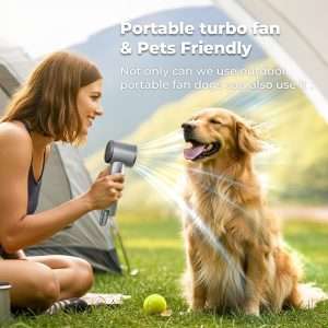Portable Handheld Turbo Fan for Outdoor,5000mah Mini Handheld Personal Pocket Fan for Powerful Airflow Wind ,Camping-Grey