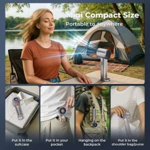 Portable Handheld Turbo Fan for Outdoor,5000mah Mini Handheld Personal Pocket Fan for Powerful Airflow Wind ,Camping-Grey