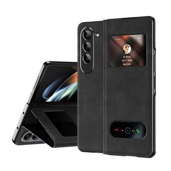 for Samsung Galaxy Z Fold 7 Maghetic Flip Folding Case, Open Window Design, High Luxurious Business Napa Leather Hidden Kickstand Full Body Hinge Protective Slim Cover - Blue