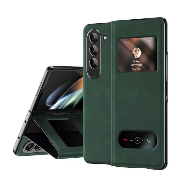 for Samsung Galaxy Z Fold 7 Maghetic Flip Folding Case, Open Window Design, High Luxurious Business Napa Leather Hidden Kickstand Full Body Hinge Protective Slim Cover - Blue