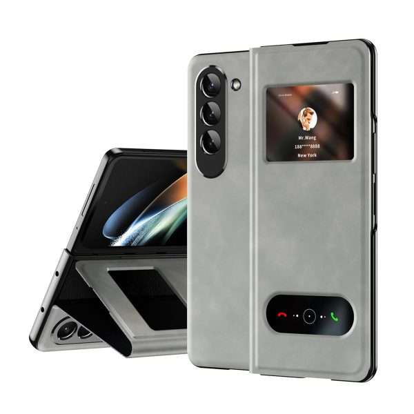 for Samsung Galaxy Z Fold 7 Maghetic Flip Folding Case, Open Window Design, High Luxurious Business Napa Leather Hidden Kickstand Full Body Hinge Protective Slim Cover - Blue
