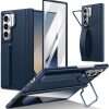 for Samsung Galaxy Z Fold 7 Protect Case with Wristband & Lens Stand,Bulit-in Screen & Hinge Protection Shockproof Full Body Drop Fall Protection.(Blue)