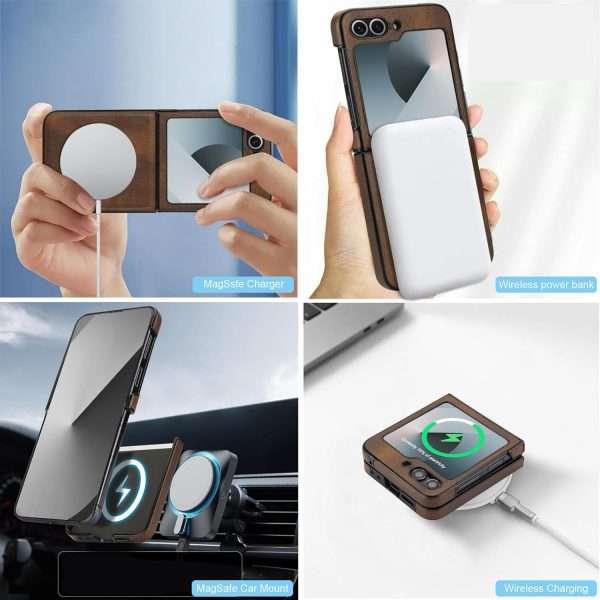 for Samsung Galaxy Z Flip 7 Case with 2 in 1 Detachable Magnetic Wallet, 4 Card Slots and Cash Slot,Compatible with MagSafe Wireless Charging, RFlD Blocking - Brown