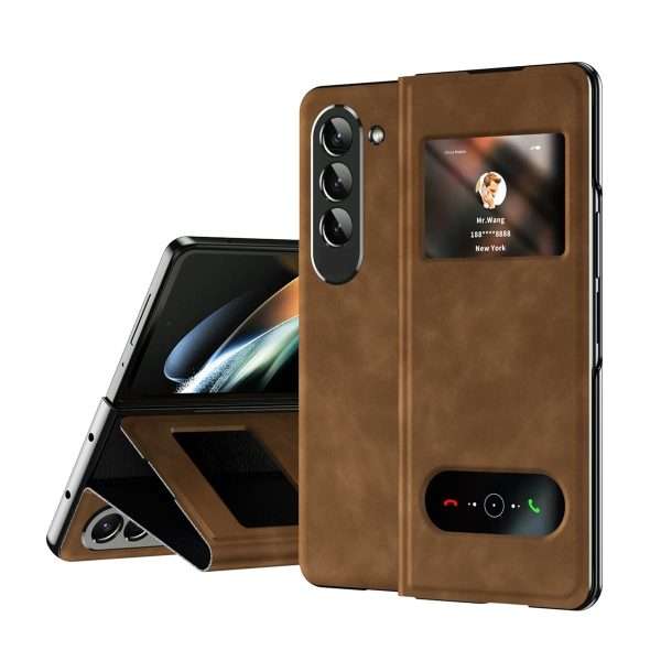 for Samsung Galaxy Z Fold 7 Maghetic Flip Folding Case, Open Window Design, High Luxurious Business Napa Leather Hidden Kickstand Full Body Hinge Protective Slim Cover - Blue