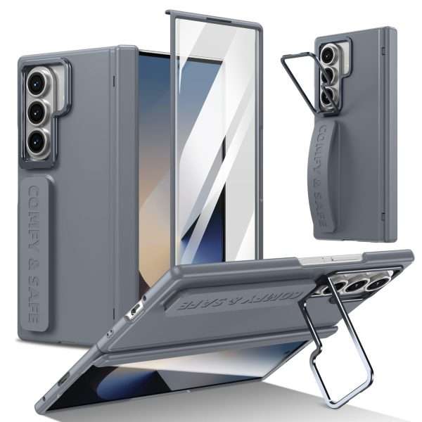 for Samsung Galaxy Z Fold 7 Protect Case with Wristband & Lens Stand,Bulit-in Screen & Hinge Protection Shockproof Full Body Drop Fall Protection.(Blue)
