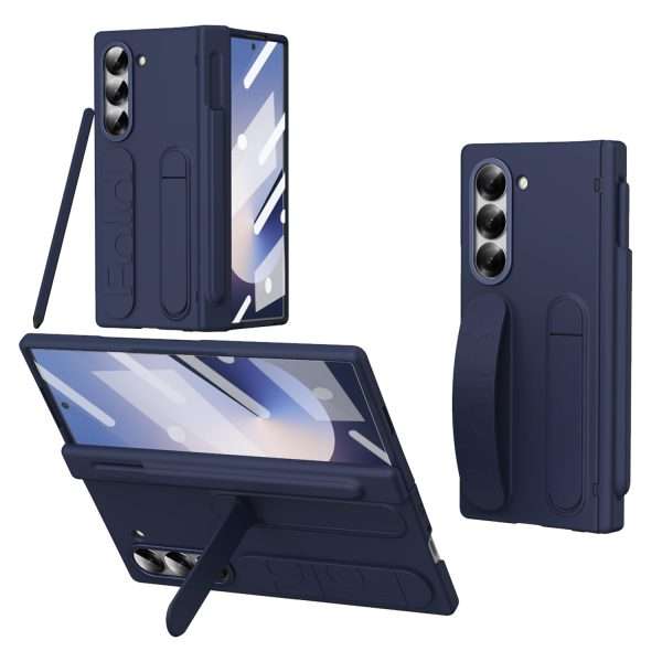 for Samsung Galaxy Z Fold 7 Protect Case with Wristband Stand,Bulit-in Hinge Protection, Screen & Lens Protection Shockproof Full Body Drop Fall Protection.(Blue)