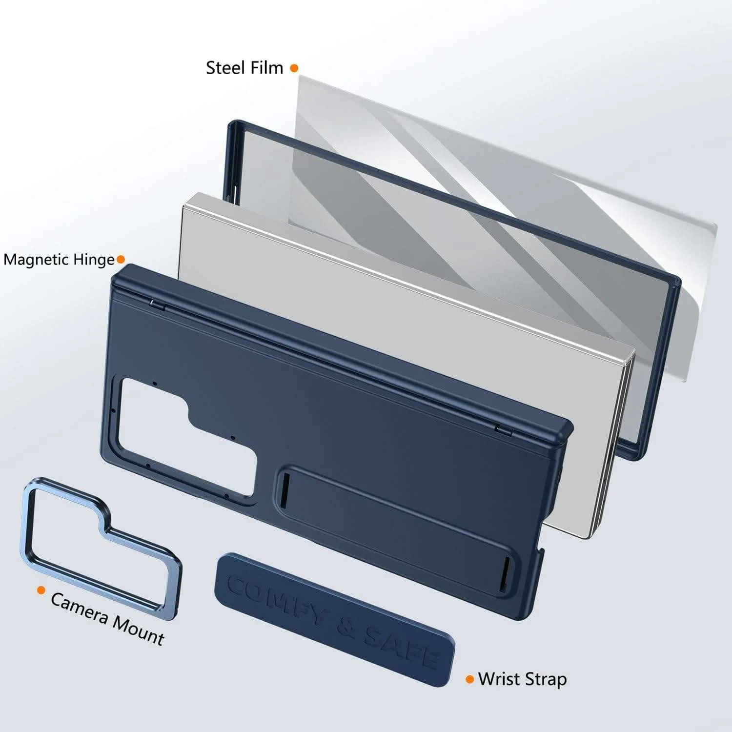 for Samsung Galaxy Z Fold 7 Protect Case with Wristband & Lens Stand,Bulit-in Screen & Hinge Protection Shockproof Full Body Drop Fall Protection.(Blue)