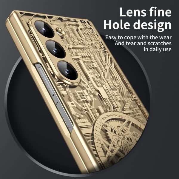 for Samsung Galaxy Z Fold 6 Case with Mechanical Legend Pattern, Front Screen Protector - Sleek Design, Holographic Texture, Plating Folding Completely 360 Full Protection.(Gold)
