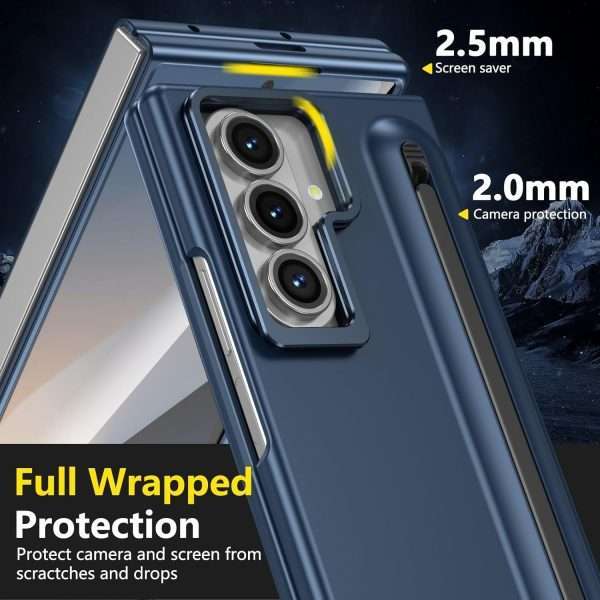 for Samsung Galaxy Z Fold 7 Protect Case with Slim S Pen Slot & Capacitance Pen, Lens Stand and Bulit-in Screen Protection & Hinge Protection Full Body Drop Fall Protection(DarkBlue)