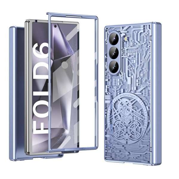 for Samsung Galaxy Z Fold 6 Case with Mechanical Legend Pattern, Front Screen Protector - Sleek Design, Holographic Texture, Plating Folding Completely 360 Full Protection.(Gold)