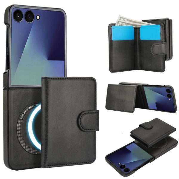 for Samsung Galaxy Z Flip 7 Case with 2 in 1 Detachable Magnetic Wallet, 4 Card Slots and Cash Slot,Compatible with MagSafe Wireless Charging, RFlD Blocking - Brown