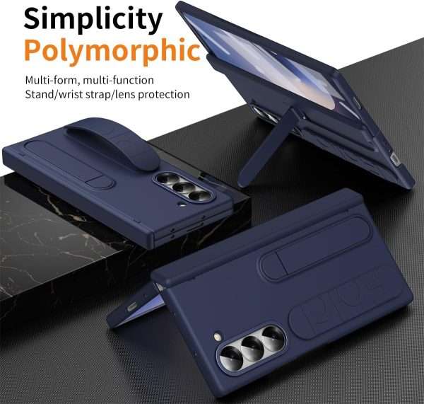 for Samsung Galaxy Z Fold 7 Protect Case with Wristband Stand,Bulit-in Hinge Protection, Screen & Lens Protection Shockproof Full Body Drop Fall Protection.(Blue)